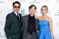 HOLLYWOOD, CALIFORNIA - FEBRUARY 25: Robert Downey Jr., Cillian Murphy, and Emily Blunt attend the 35th Annual Producers Guild Awards at The Ray Dolby Ballroom on February 25, 2024 in Hollywood, California. (Photo by Elyse Jankowski/WireImage)