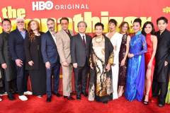 Viet Thanh Nguyen, Niv Fichman, Amanda Burrell, Don McKellar, Robert Downey Jr., Park Chan-wook, Kieu Chinh, Sandra Oh, Susan Downey, Nguyen Cao Ky Duyen, Kayli Tran and Tom Dang at the Los Angeles premiere of "The Sympathizer" held at the Paramount Theatre on April 9, 2024 in Los Angeles, California. (Photo by Gregg DeGuire/Variety via Getty Images)