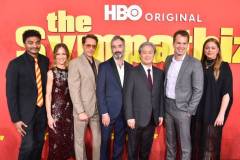 Susan Downey, Robert Downey Jr., Don McKellar, Park Chan-wook, Casey Bloys, Francesca Orsi and guests at the Los Angeles premiere of "The Sympathizer" held at the Paramount Theatre on April 9, 2024 in Los Angeles, California. (Photo by Gregg DeGuire/Variety via Getty Images)