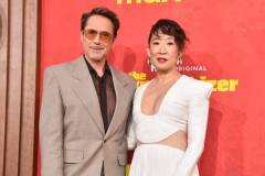 Robert Downey Jr. and Sandra Oh at the Los Angeles premiere of "The Sympathizer" held at the Paramount Theatre on April 9, 2024 in Los Angeles, California. (Photo by Gregg DeGuire/Variety via Getty Images)