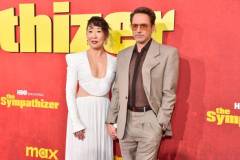 Sandra Oh and Robert Downey Jr. at the Los Angeles premiere of "The Sympathizer" held at the Paramount Theatre on April 9, 2024 in Los Angeles, California. (Photo by Gregg DeGuire/Variety via Getty Images)