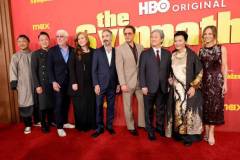 LOS ANGELES, CALIFORNIA - APRIL 09:  (L-R) Phanxine, Viet Thanh Nguyen, Niv Fichman, Amanda Burrell, Don McKellar, Robert Downey Jr., Park Chan-wook, Kieu Chinh and Susan Downey attend the Los Angeles Premiere of HBO Original Limited Series "The Sympathizer" at The Paramount LA on April 09, 2024 in Los Angeles, California. (Photo by Kevin Winter/GA/The Hollywood Reporter via Getty Images)