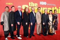 LOS ANGELES, CALIFORNIA - APRIL 09: (L-R) Phanxine, Viet Thanh Nguyen, Niv Fichman, Amanda Burrell, Don McKellar, Robert Downey Jr., Park Chan-wook, Kieu Chinh, and Susan Downey attend HBO's "The Sympathizer" Red Carpet Premiere Event at Paramount Theater on April 09, 2024 in Los Angeles, California.  (Photo by FilmMagic/FilmMagic for HBO)