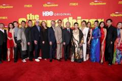 LOS ANGELES, CALIFORNIA - APRIL 09: (L-R) Toan Le, Vy Le, Duy Nguyen, Phanxine, Viet Thanh Nguyen, Niv Fichman, Amanda Burrell, Don McKellar, Robert Downey Jr., Park Chan-wook, Kieu Chinh, Sandra Oh, Susan Downey, Nguyen Cao Ky Duyen, Kayli Tran, Tom Dang and Vyvy Nguyen attend the Los Angeles Premiere of HBO Original Limited Series "The Sympathizer" at The Paramount LA on April 09, 2024 in Los Angeles, California. (Photo by Amy Sussman/WireImage)