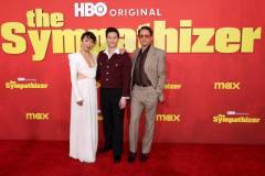 LOS ANGELES, CALIFORNIA - APRIL 09: (L-R) Sandra Oh, Hoa Xuande and Robert Downey Jr. attend the Los Angeles Premiere of HBO Original Limited Series "The Sympathizer" at The Paramount LA on April 09, 2024 in Los Angeles, California. (Photo by Amy Sussman/WireImage)