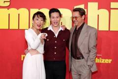 LOS ANGELES, CALIFORNIA - APRIL 09: (L-R) Sandra Oh, Hoa Xuande and Robert Downey Jr. attend the Los Angeles Premiere of HBO Original Limited Series "The Sympathizer" at The Paramount LA on April 09, 2024 in Los Angeles, California. (Photo by Amy Sussman/WireImage)