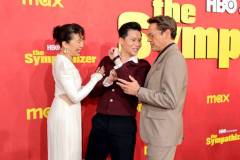 LOS ANGELES, CALIFORNIA - APRIL 09: (L-R) Sandra Oh, Hoa Xuande and Robert Downey Jr. attend the Los Angeles Premiere of HBO Original Limited Series "The Sympathizer" at The Paramount LA on April 09, 2024 in Los Angeles, California. (Photo by Kevin Winter/GA/The Hollywood Reporter via Getty Images)