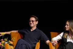 LOS ANGELES, CALIFORNIA - APRIL 10: (L-R) Robert Downey Jr. and Susan Downey speak onstage during HBO's "The Sympathizer" FYC Event at Paramount Theater on April 10, 2024 in Los Angeles, California.  (Photo by FilmMagic/FilmMagic for HBO)