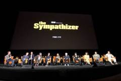 LOS ANGELES, CALIFORNIA - APRIL 10: (L-R) Moderator: Viet Thanh Nguyen, Park Chan-wook [and translator], Don McKellar, Robert Downey Jr., Susan Downey, Niv Fichman, Hoa Xuande, Sandra Oh, Fred Nguyen Khan, and Duy Nguyen appear onstage during HBO's "The Sympathizer" FYC Event at Paramount Theater on April 10, 2024 in Los Angeles, California.  (Photo by FilmMagic/FilmMagic for HBO)