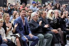 HOLLYWOOD, CALIFORNIA - MAY 23: (L-R) Elsa Pataky, Chris Hemsworth, George Miller, Robert Downey Jr. and Doug Mitchell attend the Hollywood Walk of Fame Star Ceremony honoring Chris Hemsworth on May 23, 2024 in Hollywood, California. (Photo by Kevin Winter/Getty Images)