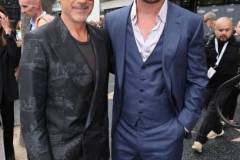 HOLLYWOOD, CALIFORNIA - MAY 23: Robert Downey Jr. (L) and  Chris Hemsworth seen at the ceremony honoring Chris Hemsworth with a Star on the Hollywood Walk of Fame on May 23, 2024 in Hollywood, California. (Photo by Eric Charbonneau/Getty Images for Warner Bros.)