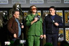 Joe Russo, Robert Downey Jr. and Anthony Russo at the "Marvel Studios" Panel at the 2024 San Diego International Comic-Con on July 27, 2024 in San Diego, California.  (Photo by Michael Buckner/Variety via Getty Images)