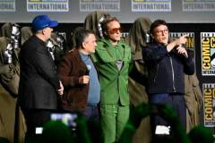 Kevin Feige, Joe Russo, Robert Downey Jr. and Anthony Russo at the "Marvel Studios" Panel at the 2024 San Diego International Comic-Con on July 27, 2024 in San Diego, California.  (Photo by Michael Buckner/Variety via Getty Images)