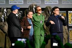 Kevin Feige, Joe Russo, Robert Downey Jr. and Anthony Russo at the "Marvel Studios" Panel at the 2024 San Diego International Comic-Con on July 27, 2024 in San Diego, California.  (Photo by Michael Buckner/Variety via Getty Images)