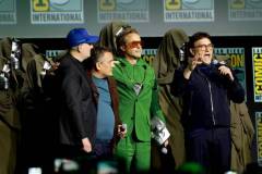 SAN DIEGO, CALIFORNIA - JULY 27: (L-R) Kevin Feige, President, Marvel Studios, Joe Russo, Robert Downey Jr. and Anthony Russo speak onstage at the Marvel Studios Panel during 2024 Comic-Con International at San Diego Convention Center on July 27, 2024 in San Diego, California.  (Photo by Matt Winkelmeyer/Getty Images)