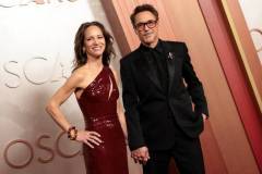 HOLLYWOOD, CALIFORNIA - MARCH 02: (L-R) Susan Downey and Robert Downey Jr. attend the 97th Annual Oscars at Dolby Theatre on March 02, 2025 in Hollywood, California. (Photo by Monica Schipper/Getty Images)