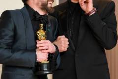 HOLLYWOOD, CALIFORNIA - MARCH 02: Kieran Culkin (L), winner of the Best Actor In A Supporting Role for ?A Real Pain?, and Robert Downey Jr. (R) pose in the press room during the 97th Annual Oscars at Ovation Hollywood on March 02, 2025 in Hollywood, California. (Photo by Mike Coppola/Getty Images)