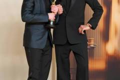 HOLLYWOOD, CALIFORNIA - MARCH 02: Kieran Culkin (L), winner of the Best Actor In A Supporting Role for ?A Real Pain?, and Robert Downey Jr. (R) pose in the press room during the 97th Annual Oscars at Ovation Hollywood on March 02, 2025 in Hollywood, California. (Photo by Mike Coppola/Getty Images)