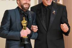 HOLLYWOOD, CALIFORNIA - MARCH 02: Kieran Culkin (L), winner of the Best Actor In A Supporting Role for ?A Real Pain?, and Robert Downey Jr. (R) pose in the press room during the 97th Annual Oscars at Ovation Hollywood on March 02, 2025 in Hollywood, California. (Photo by Mike Coppola/Getty Images)