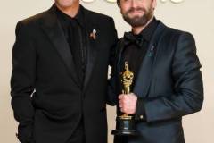 HOLLYWOOD, CALIFORNIA - MARCH 02: Kieran Culkin (R), winner of the Best Actor In A Supporting Role for ?A Real Pain?, and Robert Downey Jr. (L) pose in the press room during the 97th Annual Oscars at Ovation Hollywood on March 02, 2025 in Hollywood, California. (Photo by Mike Coppola/Getty Images)