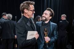 HOLLYWOOD, CALIFORNIA - MARCH 02: (EDITORIAL ONLY, NO BOOK COVERS) (L-R) Robert Downey Jr. and Kieran Culkin are seen backstage during the 97th Annual Oscars at Dolby Theatre on March 02, 2025 in Hollywood, California. (Photo by John Shearer/97th Oscars/The Academy via Getty Images)