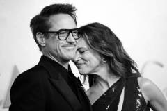 HOLLYWOOD, CALIFORNIA - MARCH 02: (EDITOR'S NOTE: Image has been converted to black and white.) (L-R) Robert Downey Jr. and Susan Downey attend the 97th Annual Oscars at Dolby Theatre on March 02, 2025 in Hollywood, California. (Photo by Chelsea Guglielmino/FilmMagic)