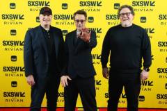 Kevin Feige, Robert Downey Jr., Jon Favreau at the Featured Session "The Future of World-Building at Disney" during SXSW Conference & Festivals in the Austin Convention Center on March 8, 2025 in Austin, Texas. (Photo by Mike Jordan/SXSW Conference & Festivals via Getty Images)