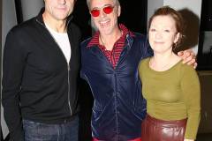 NEW YORK, NEW YORK - DECEMBER 18: (EXCLUSIVE COVERAGE) (L-R) Mark Strong, Robert Downey Jr. and Lesley Manville pose backstage at the play "Oedipus" on Broadway at Studio 54 Theater on December 18, 2025 in New York City.  (Photo by Bruce Glikas/WireImage)