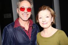 NEW YORK, NEW YORK - DECEMBER 18: (EXCLUSIVE COVERAGE) Robert Downey Jr. and Lesley Manville pose backstage at the play "Oedipus" on Broadway at Studio 54 Theater on December 18, 2025 in New York City.  (Photo by Bruce Glikas/WireImage)