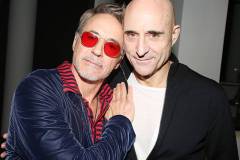 NEW YORK, NEW YORK - DECEMBER 18: (EXCLUSIVE COVERAGE) Robert Downey Jr. and Mark Strong pose backstage at the play "Oedipus" on Broadway at Studio 54 Theater on December 18, 2025 in New York City.  (Photo by Bruce Glikas/WireImage)