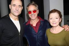 NEW YORK, NEW YORK - DECEMBER 18: (EXCLUSIVE COVERAGE) (L-R) Mark Strong, Robert Downey Jr. and Lesley Manville pose backstage at the play "Oedipus" on Broadway at Studio 54 Theater on December 18, 2025 in New York City.  (Photo by Bruce Glikas/WireImage)