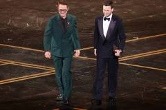 Robert Downey Jr. and Chris Evans at the 98th Annual Oscars held at Dolby Theatre on March 15, 2026 in Hollywood, California. (Photo by Rich Polk/Penske Media via Getty Images)