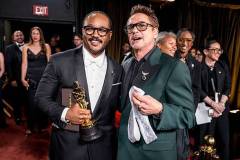 HOLLYWOOD, CALIFORNIA - MARCH 15:  (L-R) Ryan Coogler and Robert Downey Jr. attend the 98th Annual Oscars at Dolby Theatre on March 15, 2026 in Hollywood, California. (Photo by John Shearer/98th Oscars/Getty Images The Academy via Getty Images)